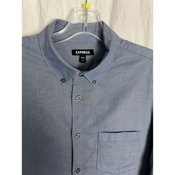 Express Button Down Blue Dress Shirt Men's Size M Cotton Long Sleeve - Picture 3 of 7